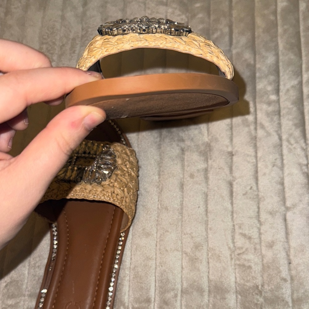 INC International Concepts Tan Woven Slide Sandals with Rhinestones - Picture 12 of 16